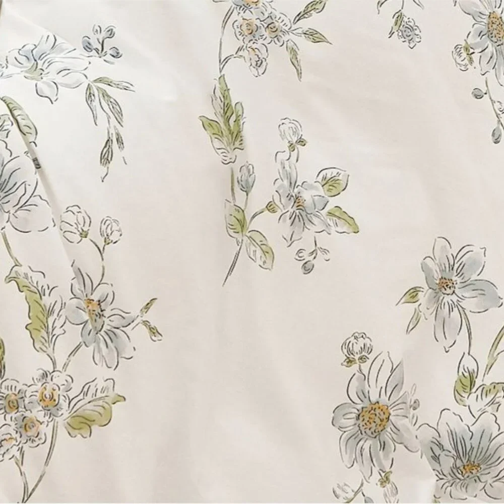 Floral Comforter Set Blue Green‎ Cream Cottagecore Farmhouse Spring Botanical